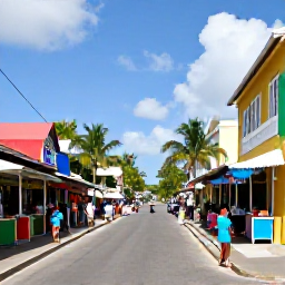 Caribbean Holidays, Barbados December, A lively Bridgetown street in December with colourful buildings, local shops, palm trees and visitors exploring Barbados