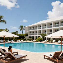 Caribbean Holidays, Barbados December, A stylish Barbados all-inclusive resort with a swimming pool, sun loungers, tropical gardens and guests enjoying a relaxed December holiday
