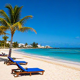Caribbean Holidays, Barbados December Breaks, Golden sandy beach near Bridgetown in December, turquoise Caribbean water, sun loungers, palm trees and a relaxed holiday atmosphere