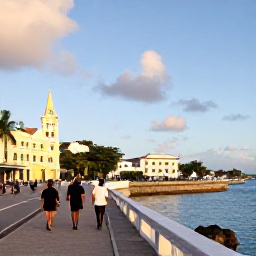 Caribbean Holidays, Barbados December Breaks, Visitors walking through historic Bridgetown, seeing colonial architecture, Independence Square and a waterfront promenade in warm afternoon light