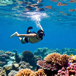 Caribbean Holidays, Barbados December, Visitors snorkelling above a colourful coral reef in clear Barbados water, with tropical fish and sunlight filtering through the sea