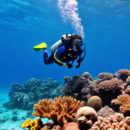 Caribbean Holidays, Barbados Diving January, Scuba diver exploring a colourful coral reef in clear turquoise water off Barbados in January