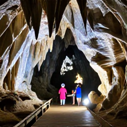 Caribbean Holidays, Barbados Family Holidays, A family exploring Harrison's Cave in Barbados, with dramatic limestone formations and a well-lit underground walkway