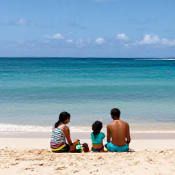 Caribbean Holidays, Barbados Family Holidays, A relaxed family enjoying a sunny beach day on the Barbados coast in November, with calm turquoise sea and soft golden sand