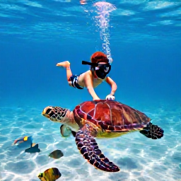 Caribbean Holidays, Barbados Family Holidays, Children exploring a colourful sea turtle and tropical fish while snorkelling in clear Barbados waters
