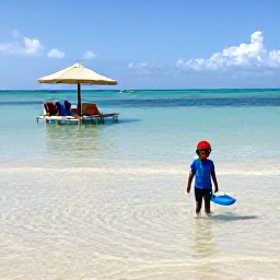 Caribbean Holidays, Barbados Family Holidays, Children paddling in shallow clear water beside a calm Barbados beach while parents relax under a parasol