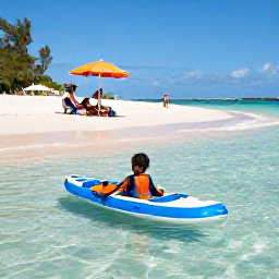 Caribbean Holidays, Barbados Family Holidays, Children paddling in shallow clear water on a Barbados beach while parents relax nearby under a beach umbrella