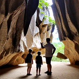 Caribbean Holidays, Barbados Family Holidays, Family exploring Harrison's Cave in Barbados with dramatic limestone formations and a friendly guide