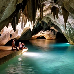 Caribbean Holidays, Barbados Family Holidays, Family visiting Harrison's Cave in Barbados with dramatic limestone formations and softly lit underground pools