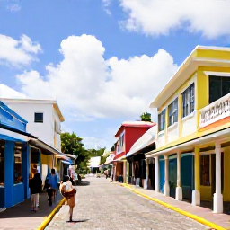 Caribbean Holidays, Barbados February, Historic Bridgetown street scene with colourful buildings, colonial architecture, local shops and pedestrians beneath a bright Caribbean sky