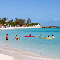Caribbean Holidays, Barbados February Holidays, Families paddling and swimming in calm, clear Caribbean water at a sheltered Barbados beach, colourful umbrellas and safe shallow areas