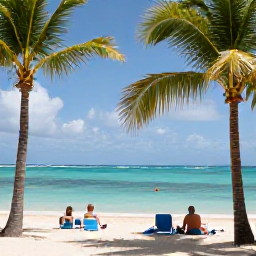 Caribbean Holidays, Barbados February Holidays, Travellers relaxing on a calm Barbados beach with palm trees, clear water and gentle February sunshine