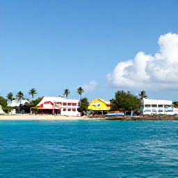 Caribbean Holidays, Barbados February, Sunny Bridgetown waterfront in February, with colourful buildings, palm trees and calm blue Caribbean water