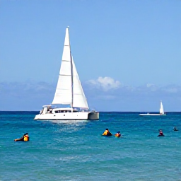 Caribbean Holidays, Barbados February Tours, Catamaran sailing trip along the west coast of Barbados in February, with snorkellers, clear blue water and sea turtles