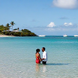 Caribbean Holidays, Barbados February Weddings, Couple exploring Carlisle Bay in Barbados, swimming in clear water and enjoying a romantic island holiday after their wedding