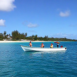 Caribbean Holidays, Barbados Fishing, Anglers fishing from a charter boat off the coast of Barbados, blue sea, tropical coastline in the background, authentic holiday photograph