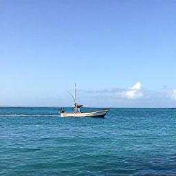 Caribbean Holidays, Barbados Fishing April, A bright April morning on the calm turquoise waters off Barbados, with a small fishing boat heading out from the coast