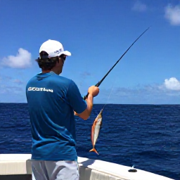 Caribbean Holidays, Barbados Fishing August, An angler fighting a powerful fish from the stern of a Barbados sport-fishing boat