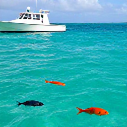 Caribbean Holidays, Barbados Fishing June, Anglers catching colourful reef fish beside a charter boat in clear turquoise water off Barbados
