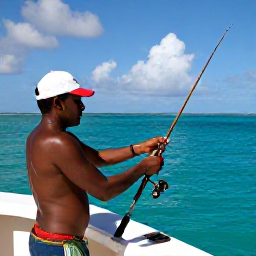 Caribbean Holidays, Barbados Fishing June, Friendly local fishing crew preparing rods and tackle on a charter boat off the west coast of Barbados