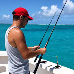 Caribbean Holidays, Barbados Fishing October, Anglers preparing rods and tackle aboard a sport-fishing boat off the west coast of Barbados