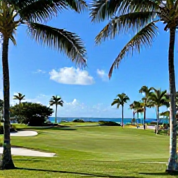 Caribbean Holidays, Barbados Golf Holidays, A beautifully maintained Caribbean golf course in Barbados, framed by palm trees and coastal scenery