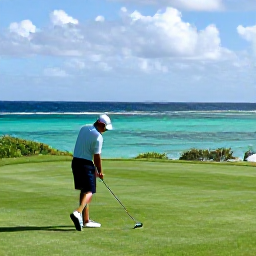 Caribbean Holidays, Barbados Golf Holidays, A golfer enjoying a relaxed round beside a Caribbean coastline in Barbados, with turquoise sea in the background