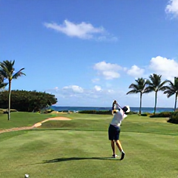 Caribbean Holidays, Barbados Golf Holidays, A golfer teeing off on a sunny Barbados golf course with palm trees, green fairways and the blue Caribbean Sea in the distance