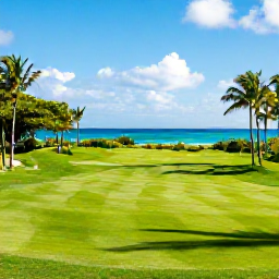 Caribbean Holidays, Barbados Golf Holidays, A sunny Barbados golf course beside tropical greenery and the Caribbean Sea in November