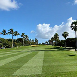 Caribbean Holidays, Barbados Golf Holidays, Golfer preparing to tee off on a beautifully maintained Barbados fairway with palm trees and bright blue sky