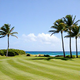 Caribbean Holidays, Barbados Golf Holidays, Sunny Barbados golf course beside palm trees and the Caribbean Sea in February