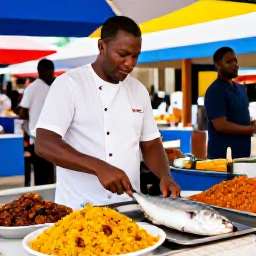 Caribbean Holidays, Barbados Holidays, A colourful Bajan market stall serving flying fish, rice and traditional Caribbean dishes, with friendly local cooks