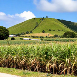 Caribbean Holidays, Barbados Holidays, Tropical Barbados interior with sugar cane fields, a country road and green hills under bright sunshine