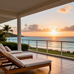 Caribbean Holidays, Barbados Honeymoons, Elegant beachfront Barbados hotel with private balcony, loungers and sunset sea view
