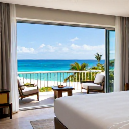 Caribbean Holidays, Barbados Honeymoons, Stylish Barbados honeymoon resort room opening onto a balcony overlooking a tropical beach and blue Caribbean sea