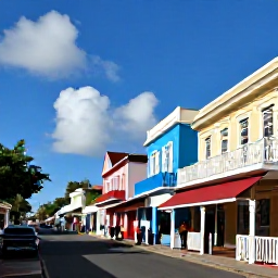 Caribbean Holidays, Barbados in April, Colourful Bridgetown street in Barbados with historic buildings, local shops and visitors exploring on a bright April day