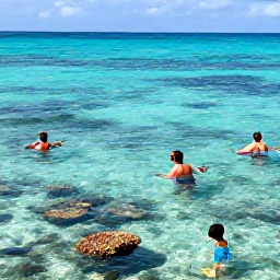 Caribbean Holidays, Barbados in April, Visitors snorkelling in clear shallow Caribbean water beside colourful fish and coral near the Barbados coast