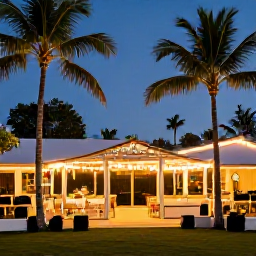 Caribbean Holidays, Barbados in December, A festive Barbados evening with warm lights, palm trees and a welcoming Caribbean holiday atmosphere