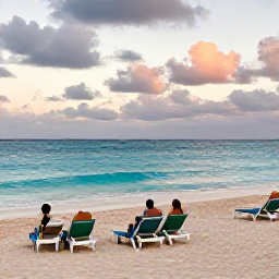 Caribbean Holidays, Barbados in December, A relaxed Barbadian beach in December with turquoise water, soft sand, sun loungers and visitors enjoying a calm late-afternoon atmosphere