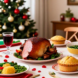 Caribbean Holidays, Barbados in December, A traditional Barbadian Christmas table with baked ham, macaroni pie, rice and peas, sweet bread and festive drinks in a welcoming local home