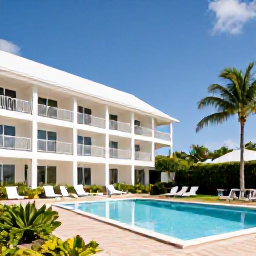 Caribbean Holidays, Barbados in February, A comfortable Barbados beachfront hotel with palm gardens, outdoor pool and bright blue February sky