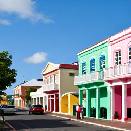Caribbean Holidays, Barbados in February, Colourful Bridgetown street scene in Barbados during February, with historic buildings, local people and bright Caribbean sunshine