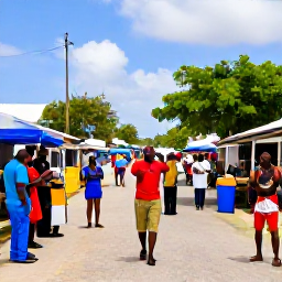 Caribbean Holidays, Barbados in February, Friendly Barbadian people and visitors enjoying a colourful February festival atmosphere in a village street with music and local food
