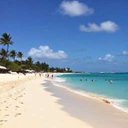 Caribbean Holidays, Barbados in February, Golden sandy beach on Barbados in February, with turquoise water, palm trees and visitors enjoying swimming and paddleboarding