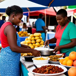 Caribbean Holidays, Barbados in February, Traditional Barbadian food being prepared at a lively outdoor market, with flying fish, spices, fruit and friendly local vendors