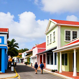 Caribbean Holidays, Barbados in February, Visitors walking through historic Bridgetown, Barbados, past colonial buildings and colourful shops on a warm February day