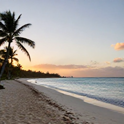 Caribbean Holidays, Barbados in January, A quiet Barbados beach at sunrise in January, with calm turquoise water, soft golden light and a few palm trees