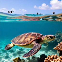 Caribbean Holidays, Barbados in January, A sea turtle swimming in clear Caribbean water near a coral reef off Barbados, with snorkellers in the distance
