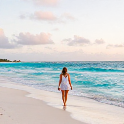 Caribbean Holidays, Barbados in June, Solo traveller walking along a bright Barbados beach in June, turquoise sea, soft morning light, relaxed Caribbean atmosphere