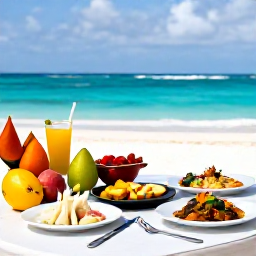 Caribbean Holidays, Barbados in March, A relaxed outdoor table in Barbados with fresh tropical fruit, local food and a view towards the sea in March